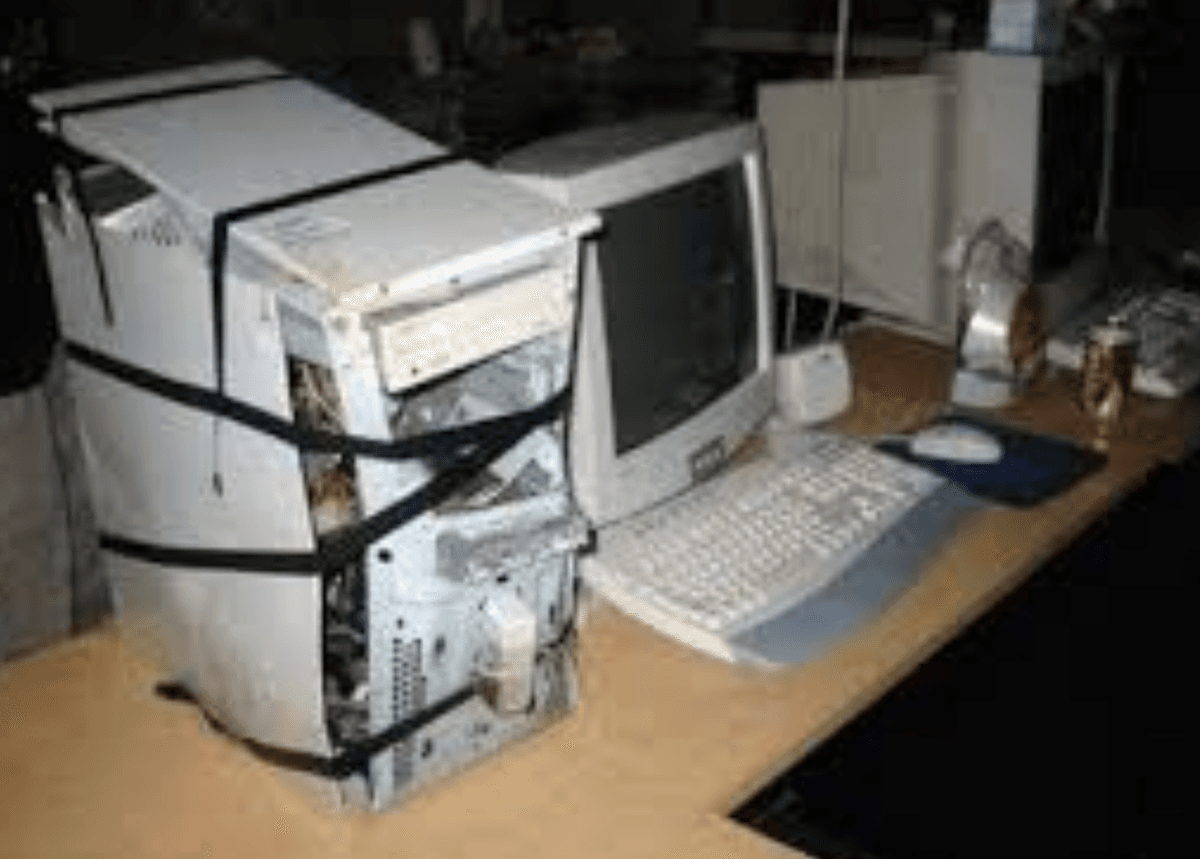 A custom-built PC with components highlighted
